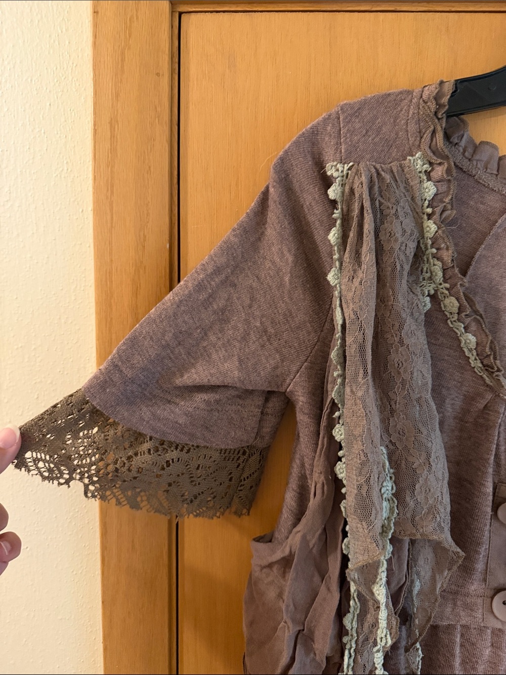 Pretty Angel Women’s Linen Layered Lace Top Whimsigoth Taupe Brown Size Small - Picture 5 of 9
